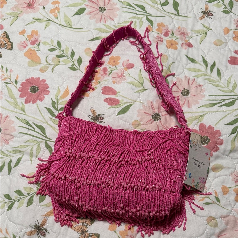 Hancrafter in India Vibrant Pink Beaded Shoulder Bag